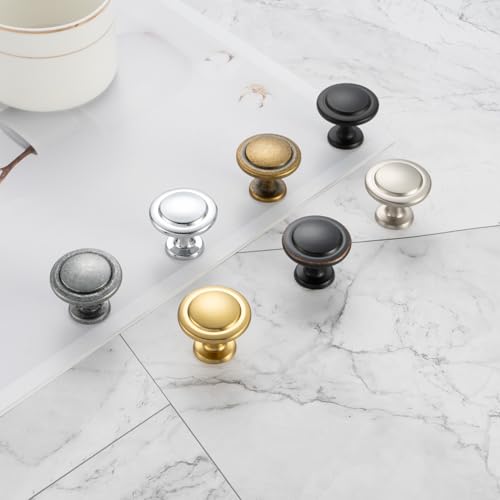 KOOFIZO 10 Pack Antique Brass Cabinet Knobs Round Single Hole Pulls 1960 - color: Antique Brass, size: Knob 1 - 10Pcs, style: Round
