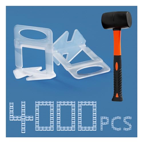 Tile Leveling System 1/16" Spacers Tile Leveler Clips DIY Tile Leveler Spacers 4000 Pcs and Tools Harden Rubber Mallet Hammer 16 oz for Professional Ceramic Tile and Stone Installation