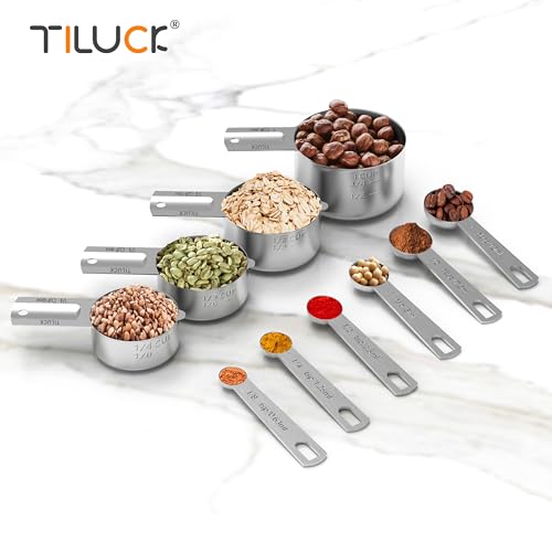 TILUCK Stainless Steel Measuring Cups & Spoons Set, Cups and Spoons