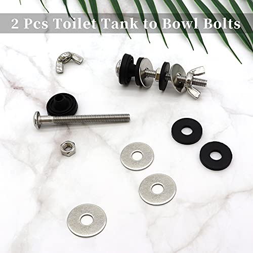 Universal Toilet Tank to Bowl Bolts Kit, Heavy Duty Toilet Bolts, Waterproof Stainless and Rubber Washers Gaskets with Extra Long Nut Screw for Fastening (Silver) (2, Short) - size: Short