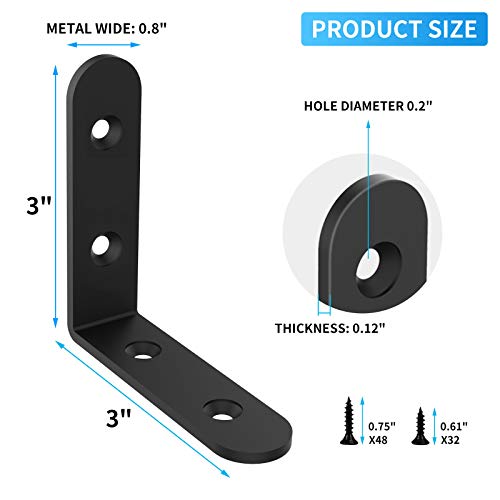 Shelf Brackets Corner Brace Black Steel L Brackets for Shelves Decorative Wall Mount Joint Angle Brackets for Shelf with Screws (3 x 3 Inch-16 Pack) - size: 3x3 Inch-16 pcs
