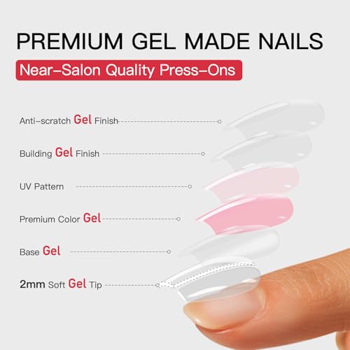 CurvLife Long Almond Floral Press On Nails, Petal Muse Hot Pink, Soft Gel - color: Petal Muse