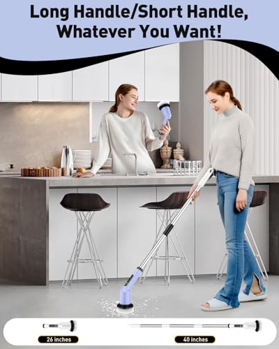 Electric Spin Scrubber for Bathroom, Shower Scrubber with Long Handle - color: Purple, size: 3 Brush Heads