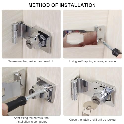 Keyed Hasp Locks,2.5 Inch 90 Degrees Knob Keyed Locking Hasp with 2 Pcs Keys for Small Doors Drawer and Cabinets Suitcase Furniture Hardware Door