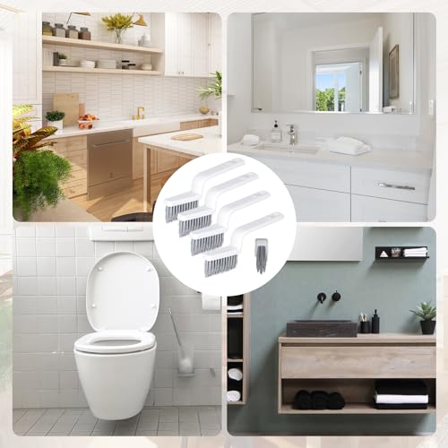 NQEUEPN 4pcs Grout Cleaner Brushes, V Shape Hard Bristle Crevice Stiff Cleaning Brush Grout Scrubber Shower Scrub Tool for Tile Floors, Tracks, Door Groove, Bathroom Gap, Kitchen, Window