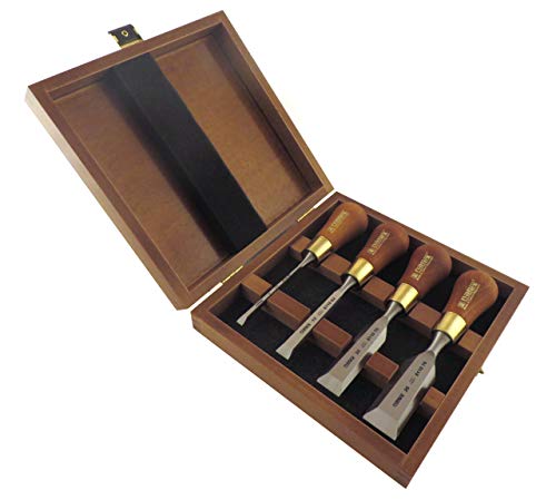 Narex 4 pc set 6 mm (1/4) , 12 mm (1/2) , 20 mm (11/16) , 26 mm (1-1/16) Butt Woodworking Chisels in Wooden Presentation Box 853750