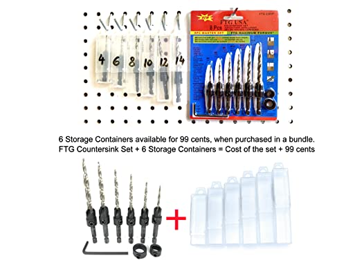 FTG USA 6 Pc Wood Countersink Set #4#6#8#10#12#14 w/ 2 Depth Stop Collars - size: #4#6#8#10#12#14, style: with Depth Stop