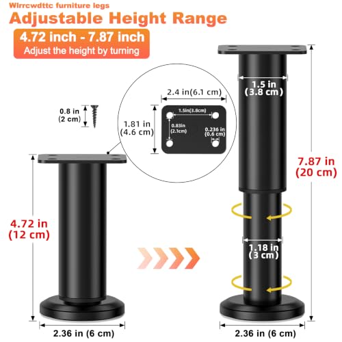Wlrrcwdttc 4 Pcs Metal Adjustable Furniture Legs 4.72-7.87 inch, Adjustable Cabinet Legs for Sofa/Bed/Chair/Couch/Dresser/Table,Heavy Duty Bed Replacement Support Legs for Bed Frame/Bed Center Slat - size: 4.72-7.87 inch (4pcs)