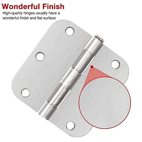 24 Pack Brushed Nickel Door Hinges 3.5 Inch with 5/8" Radius Corners - color: Satin Nickel, size: 24 Pack
