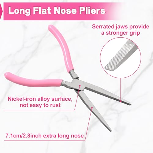 7.5" Long Flat Nose Pliers Serrated Jaw Extra Long Nose Plier Duckbill Pliers Jewelry Making Supplies for Jewelry Making, Fishing, Wire Wrapping, Flat Plier for Hard to Reach Narrow Spaces - style: 7.5" Flat Nose Plier Serrated Jaw