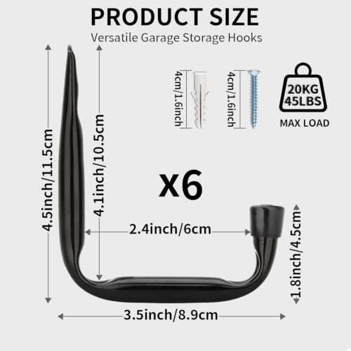 Garage Storage Hooks, Wall Mount Heavy Duty J Utility Hangers - size: 4.5Inch x 3.5Inch