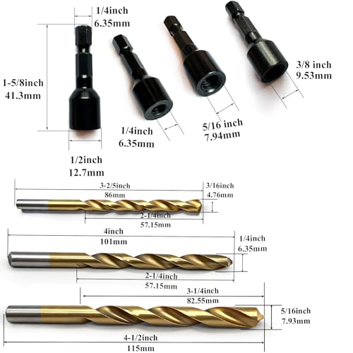 3 Set（6pcs） Hanger Bolt Driver and Drill,3Sizes Alloy-Steel Driver HSS Twist Drill for 1/4"-20 5/16"-18 3/8"-16 Double Headed Wood Screws Fully All Threaded Rod,Threaded Insert Hexagon Head Bits - size: Driver&Drill 1/4"+5/16"+3/8"