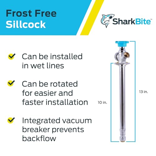 SharkBite 10 Inch Frost Free Sillcock, 1/2 x 3/4 Inch MHT, Push to Connect Brass Plumbing Fitting, PEX Pipe, Copper, CPVC, PE-RT, HDPE, 24629LF - size: 10 in.