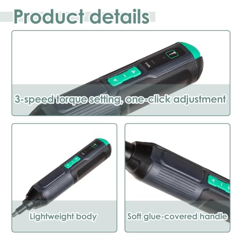 4V Cordless Electric Screwdriver Kit – USB‑C Rechargeable, Dual LED Light, 3 Torque/300RPM, 34-Pc Magnetic Bit Set and Case – Portable Mini Drill for Electronics, PC Repair, DIY Tools