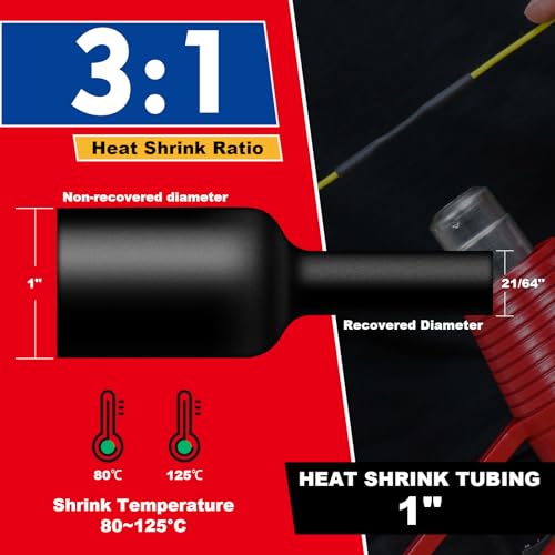 1 Inch Heat Shrink Tubing, 32.8 Ft Roll Industry Marine Grade 3:1 Shrink Ratio Shrink tubing, Adhesive Lined Heat Shrink Tube, 1" Waterproof Shrink Tube for Wires Home Marine Automotive - size: 1"-32.8 Feet