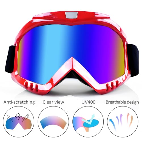Motorcycle Goggles 2 Pack - MX Goggles for ATV Motocross Dirtbike - color: (Red & Black)color Lens