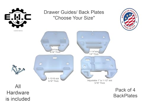 Drawer Guides/Back Plates Plastic (Choose Your Size) New/Replacement Kitchen/Dresser/Furniture Drawer Guides/Track Guide/Includes All Hardware/ 4 per Pack by E.H.C. (3/4" x 5/16") - size: 3/4" x 5/16"