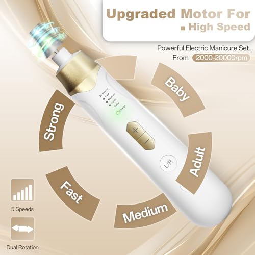 Electric Nail File Drill 2000 mAh Cordless Rechargeable Nail Filer LED Lamp - color: Golden