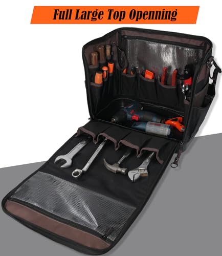 WELKINLAND 54Pockets Electrician Tool Bag, Waterproof Hard Bottom Tool Bag | Wax-Canvas Heavy Duty Tool Bags, 50L Tool Bag Hvac Technician, Work Tool Bag For Men, Technician Tool Bags, Plumber Tools Bag