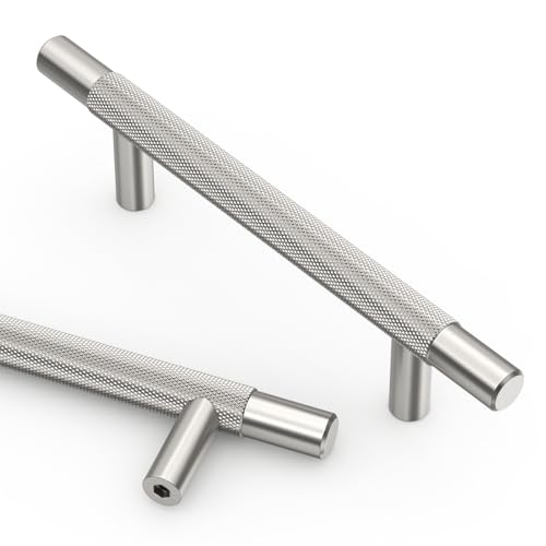 Asidrama 10 Pack 3.75 Inch(96mm) Brushed Satin Nickel Knurled Kitchen Cabinet Handles, Cabinet Pulls Kitchen Cabinet Hardware for Cupboard Drawer Pulls - color: Brushed Satin Nickel, size: 3.75" Hole Center