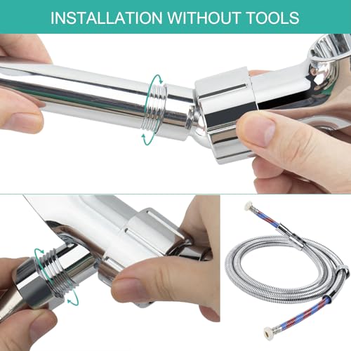 MAYYAYA Brass Ball Handheld Shower Head Holder, 59IN ShowerHead Hose,Silver - color: Silver