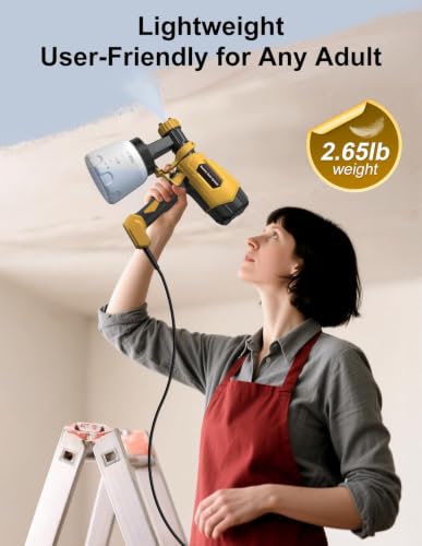 Paint Sprayer, Electric Spray Paint Gun, 3 Modes & 4 Brass Nozzles - color: Yellow