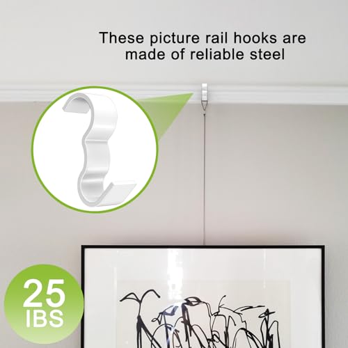 25 Pack Molding Hooks, Wide Picture Rail Molding Hooks (White) - color: White