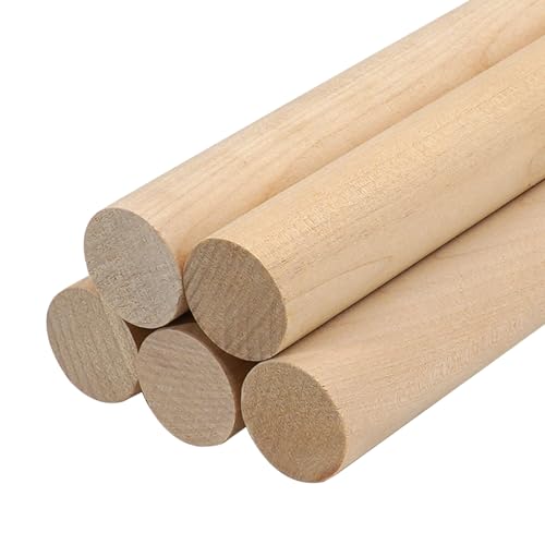 Wooden Dowel Rods Wood Dowels for Crafting 1 x 12 Inch, 5 PCS Round Wooden Sticks for Crafts Thick Macrame Sticks, Unfinished Birch Hardwood Sticks for Wands, Curtain Rods, Rhythm Sticks - size: 1"×12"-5 PCS