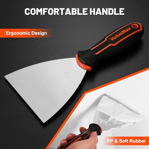VALUEMAX Putty Knife Set, 6PCS Stainless Steel Paint Scraper Tools, Spackle Knives for Repairing Drywall, Scraping, Removing Wallpaper, Applying Mud, Plaster and Adhesive(1”, 1.5”, 2”, 3”, 4”, 5”) | Repairing Drywall, Scraping, Removing Wallpaper, Applyin
