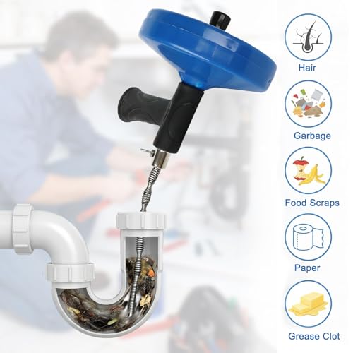 33 ft Drain Snake Auger with Extra 33ft Replacement Cable, Plumbing Snake for Sink Shower Tub, Manual Drum Auger, Extra Long Pipe Clog Remover Tool with Hair Remover Tool & Gloves - color: Drain Snake Auger