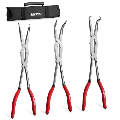 HAUTMEC Extra Long Needle Nose Pliers Set, 3PCS 13" Double Joint Long Reach Pliers, Circle Nose, Straight & 45° Bent Nose Plier, Extended Reach for Narrow Spaces, Automotive & DIY Repairs - color: 3pcs Double Joint Plier Set