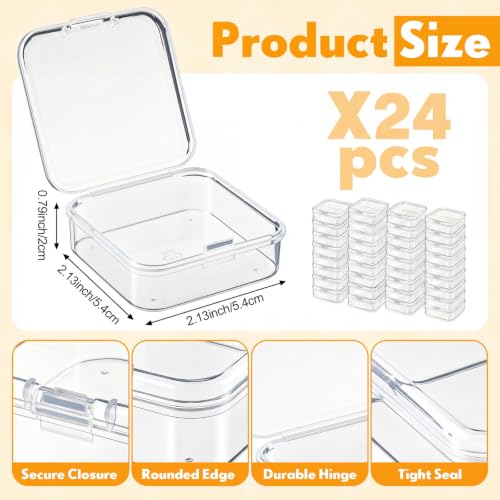 24 Packs Small Clear Plastic Beads Storage Containers Box with Hinged Lid for Storage of Small Items, Crafts, Jewelry, Hardware(2.12 x 2.12 x 0.79 Inches) - size: 2.12 x 2.12 x 0.79 Inches