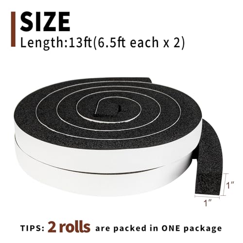Yotache Air Conditioner Window Seal Kit - 1"x1", 13Ft (6.5Ft x 2, Black) | High Resilience Weather Stripping Foam Tape for AC Windows & Door Insulation, Noise Reducing, Air Leak Proof - size: (1"×1") 13FT