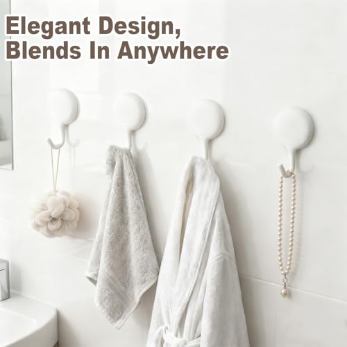 4Pcs Self Adhesive Hooks, No Drill Wall Hooks for Hanging Towel Coat Keys - Damage Free Removable Sticky Hooks for Bathroom Kitchen Office Home Organization, White