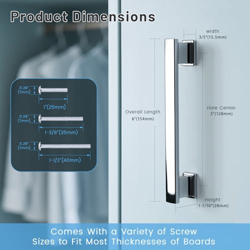 KNOBWELL 6 Pack Polished Chrome Solid Cabinet Pulls 5 Inch(128mm) Hole Center Kitchen Cabinet Handles,Cabinet Hardware for Cupboard Drawer Pulls - color: Polished Chrome, size: Hole Center：5 inch（128mm）