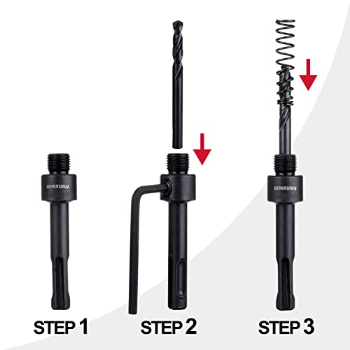 GEINXURN SDS-Plus Hole Saw Mandrel, Include 2Pcs Hole Saw Arbors with 3Pcs 1/4 Inch HSS(M2) Central Drill/2PCS Hex wrench/2Pcs Spring - size: GHSM007SDS