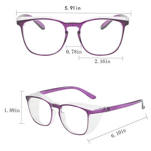 Safety Glasses for Men Women Nurses Anti Fog Stylish Fashion Comfortable Goggles with Side Shields Eye Protection for Adult - color: Dark Purple