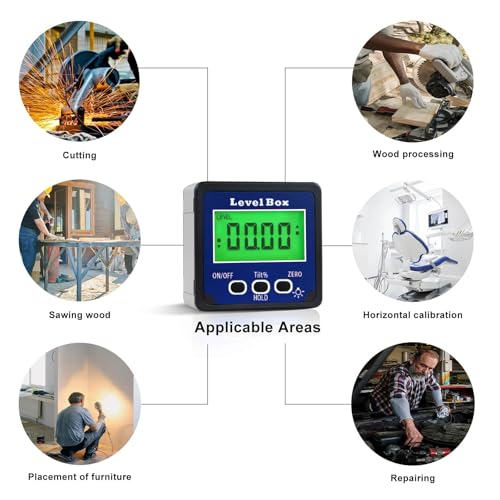 Digital Inclinometer Angle Finder Gauge, IP54 Digital Electronic Protractor Bevel Gauge, Inclinometer Angle Cube Level Box with LCD screen for Woodworking, Table Saw and etc (Blue)