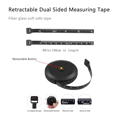 Tape Measure,60 Inch Soft Measuring Tape for Body Fabric Sewing - color: Black