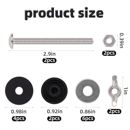 2 Pcs Toilet Tank Bolts Replacement Kit Toilet Tank to Bowl Bolts Heavy Duty Stainless Steel Universal Toilet Seat Bolts and Nuts Toilet Seat Screws and Nuts with Rubber Washers Gaskets (Silver)