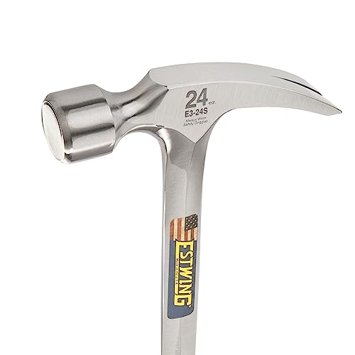 Estwing - ESTE324S Framing Hammer - 24 oz Long Handle Straight Rip Claw with Smooth Face & Shock Reduction Grip - E3-24S Silver - size: 24 oz, style: Smooth Face