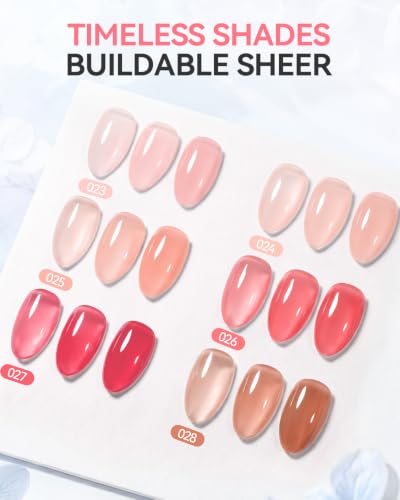 Makartt Jelly Pink Nude Red Gel Nail Polish Set 15ML: 6 Sheer Colors - color: Warm Rose
