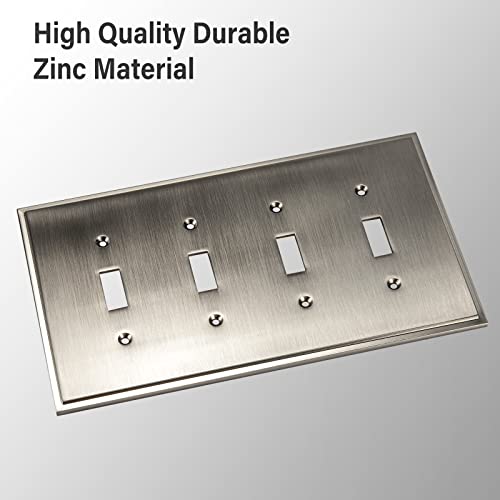 Henne Bery Soft Modern Decorative Wall Plate Switch Plate Outlet Cover (Quad Toggle, Satin Nickel) - style: Quad Toggle