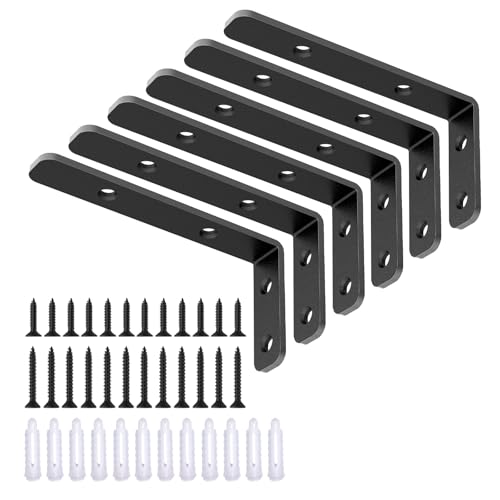 LSK 6PCS L Bracket, L 4"×H 2" Shelf Support Bracket, Max Load :42lb, Black - color: Black, size: 4x2 inch (light duty)