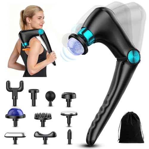 Foldable Heat Cold Massage Gun, 9 Speeds 10 Heads Cordless Handheld Percussion Massagers, Portable Electric Muscle Pain Relief Massager Gifts for Men Women Dad