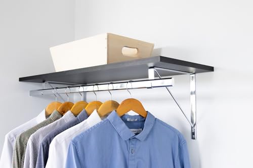 Custom Cut-to-Size Premium Wall-Mounted Shelf with Rod and Bracket Kit. 3/4" Thick Shelves, 14 inches deep. Customize the Length from 16" up to 72". - color: Black - Chrome, size: 16 - 44