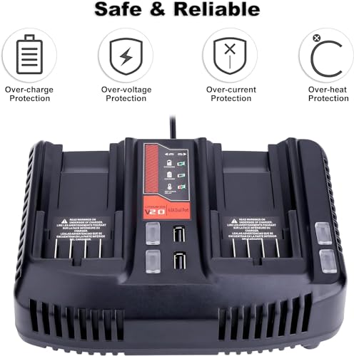 CMCB124 V20 Dual Port Battery Fast Charger Replacement for Craftsman 20V max Lithium Compact Batteries CMCB102 CMCB202 CMCB204 CMCB206 CMCB209 Power Tools Battery