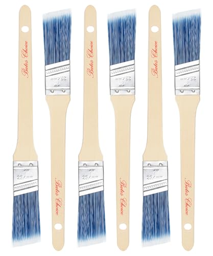 Bates Angle Paint Brushes, 1-Inch, 6 Pack - Treated Wood Handle, Stain & Wall Brushes for Painting Furniture & Walls - color: Wood Handle Angle, size: 6 Pack, 1"