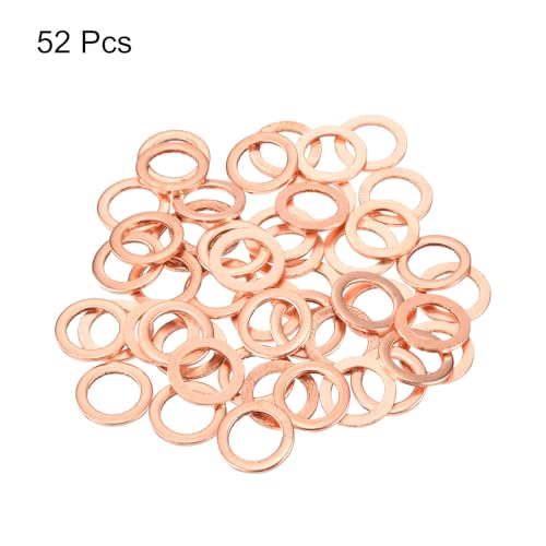MECCANIXITY 52 Pcs Flat Copper Washers, 8x12x1mm Copper Upgraded Flat Metric Sealing Crush Ring Washers for Hydraulic Fittings Screw Bolt Nut Electronic Repair - size: 8x12x1mm