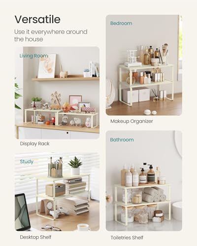 SONGMICS Cabinet Organizer Shelf, Set of 2 Spice Rack, Kitchen Storage - color: Cream White, size: 15.6"w